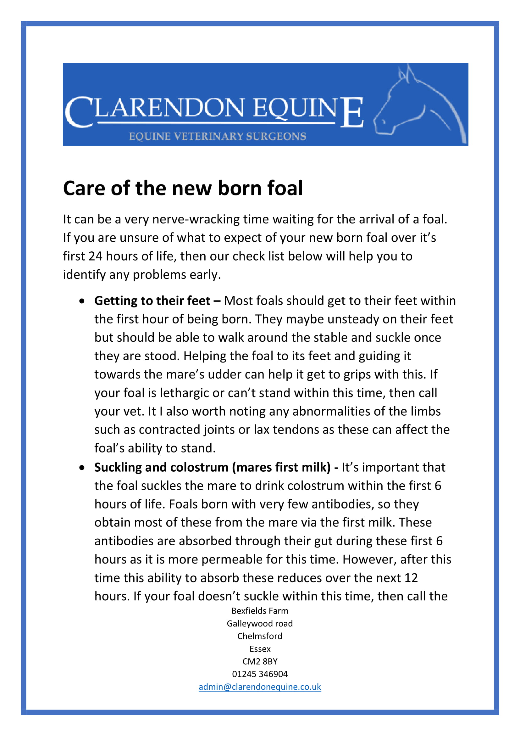 Care of the newborn foal factsheet
