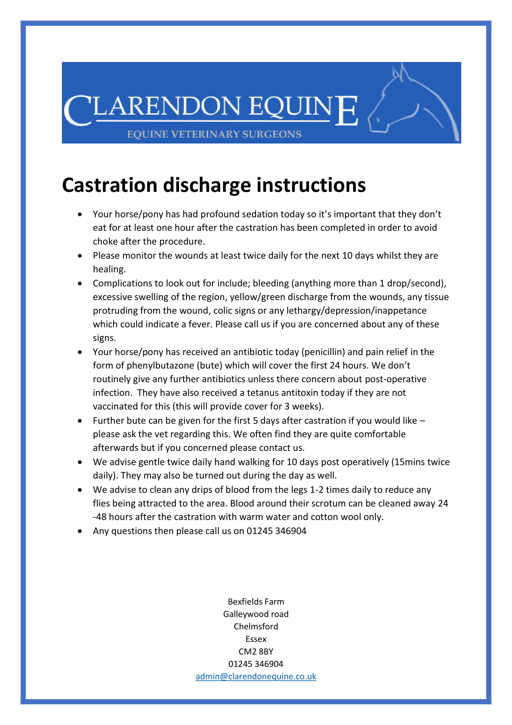 Castration discharge instructions