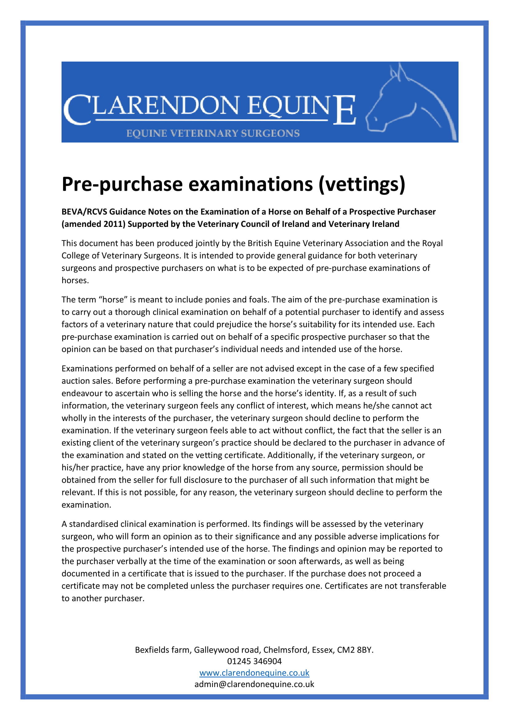 Pre-purchase examinations (vettings)